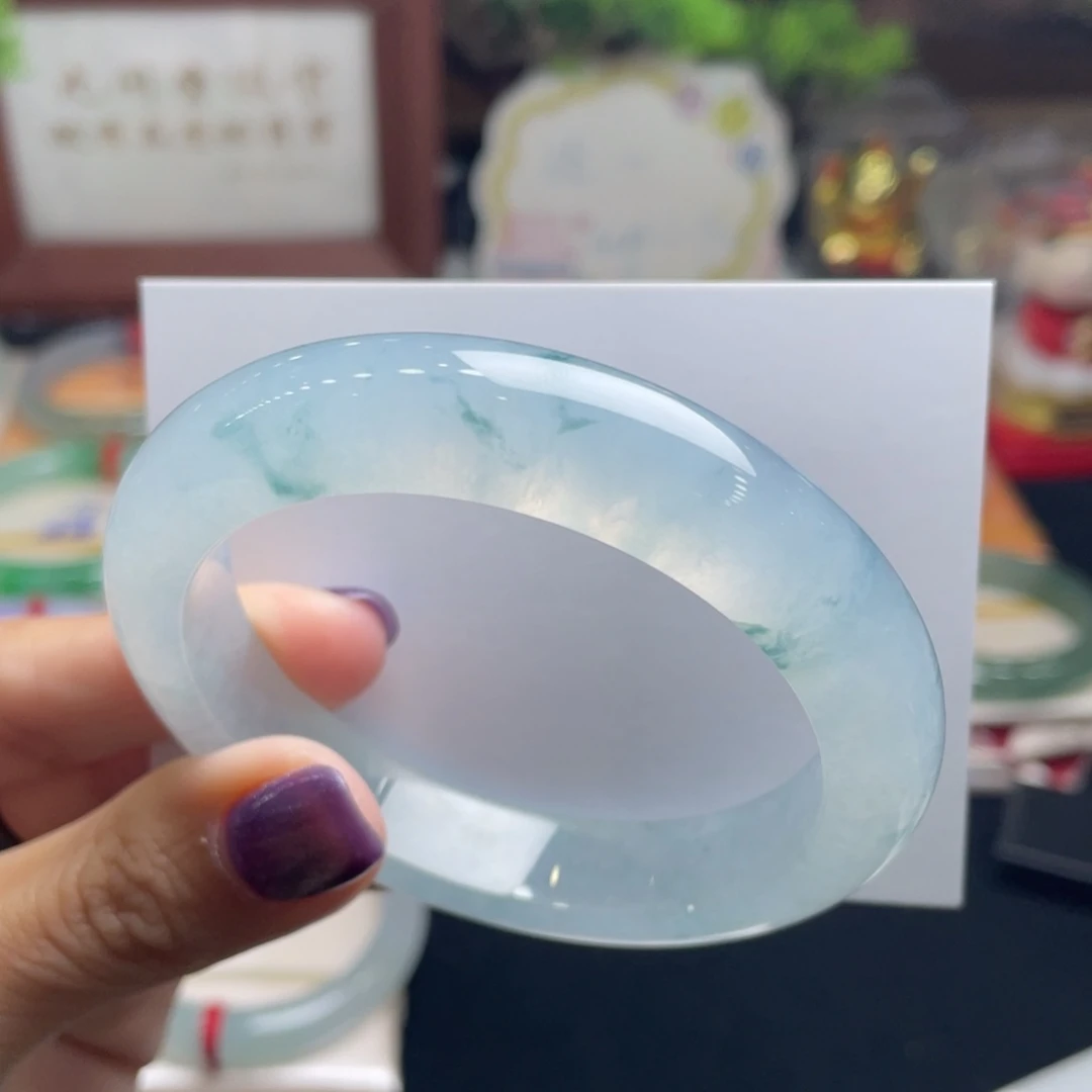 翡翠未镶嵌手镯15号 57正圈 冰飘花