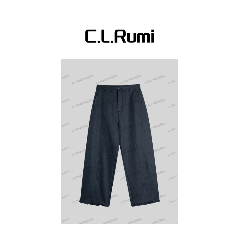 【Rumi小店】"花边裤”25夏显瘦九分木耳边松紧腰直筒休闲裤7043kz