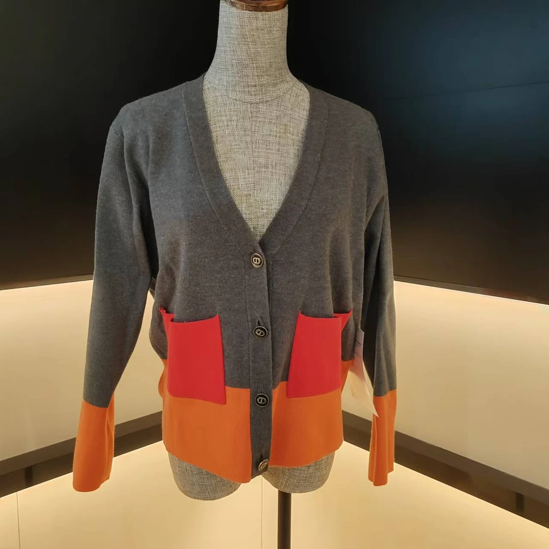 FL时尚套装秋冬撞色女款毛衫拼色针织长袖条纹【9239】