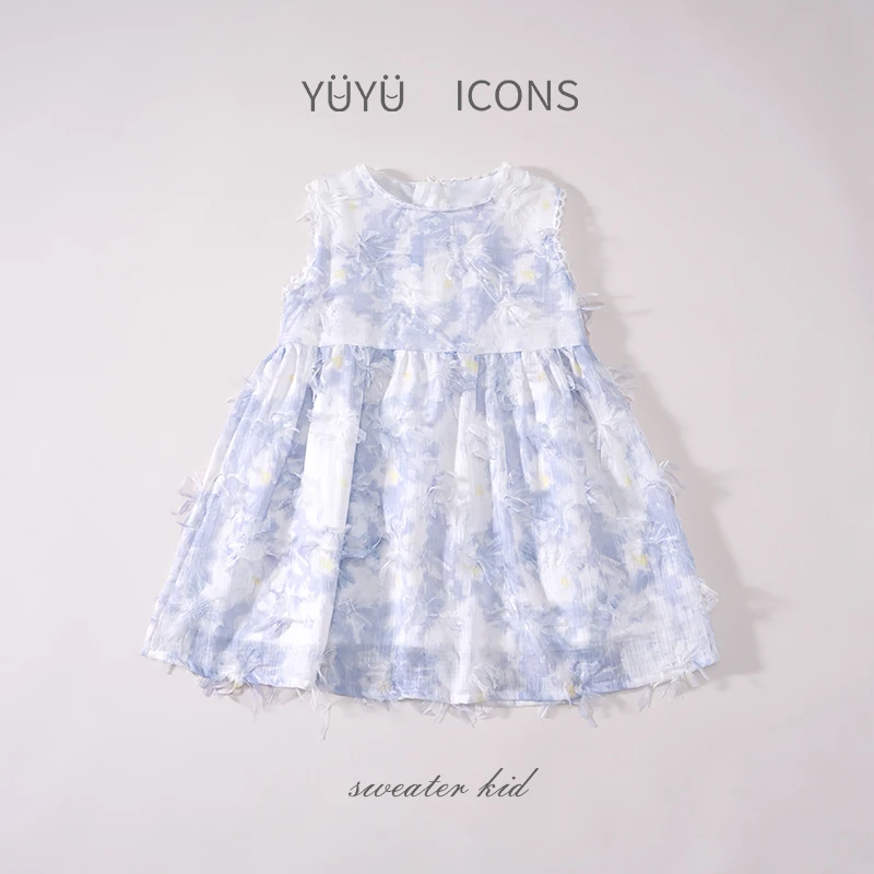 儿童女童夏季碎花甜美精致印花夏日定制款日常连衣裙法式扎染扎染