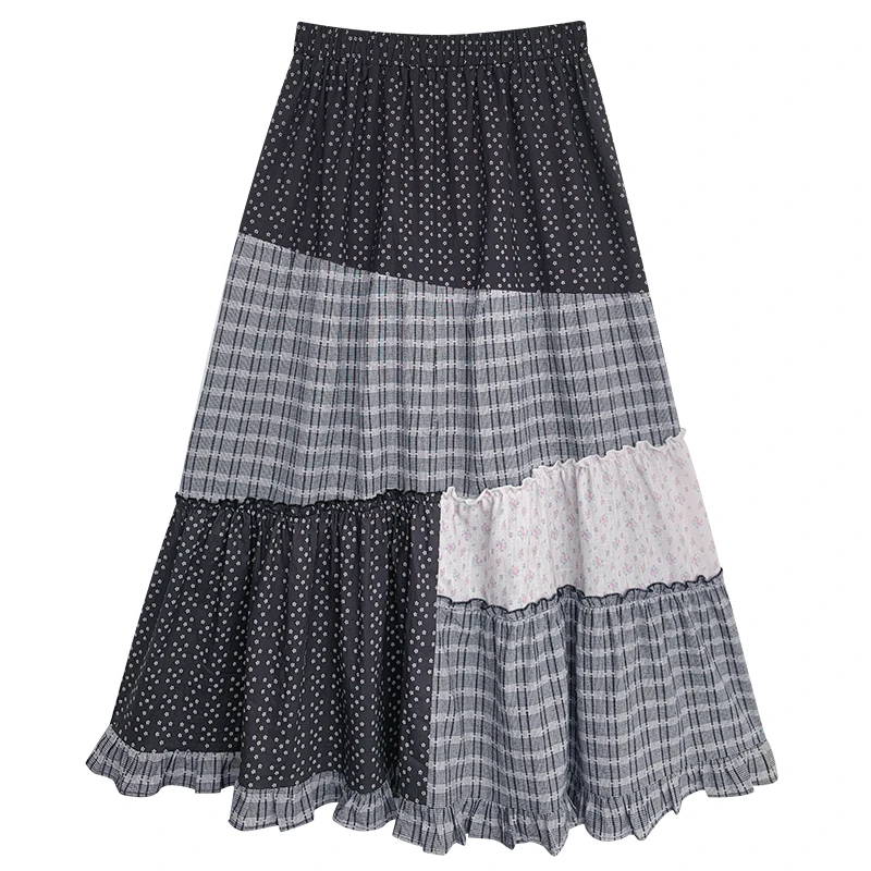 【香香的梨】 日系复古拼接半身裙EM2372