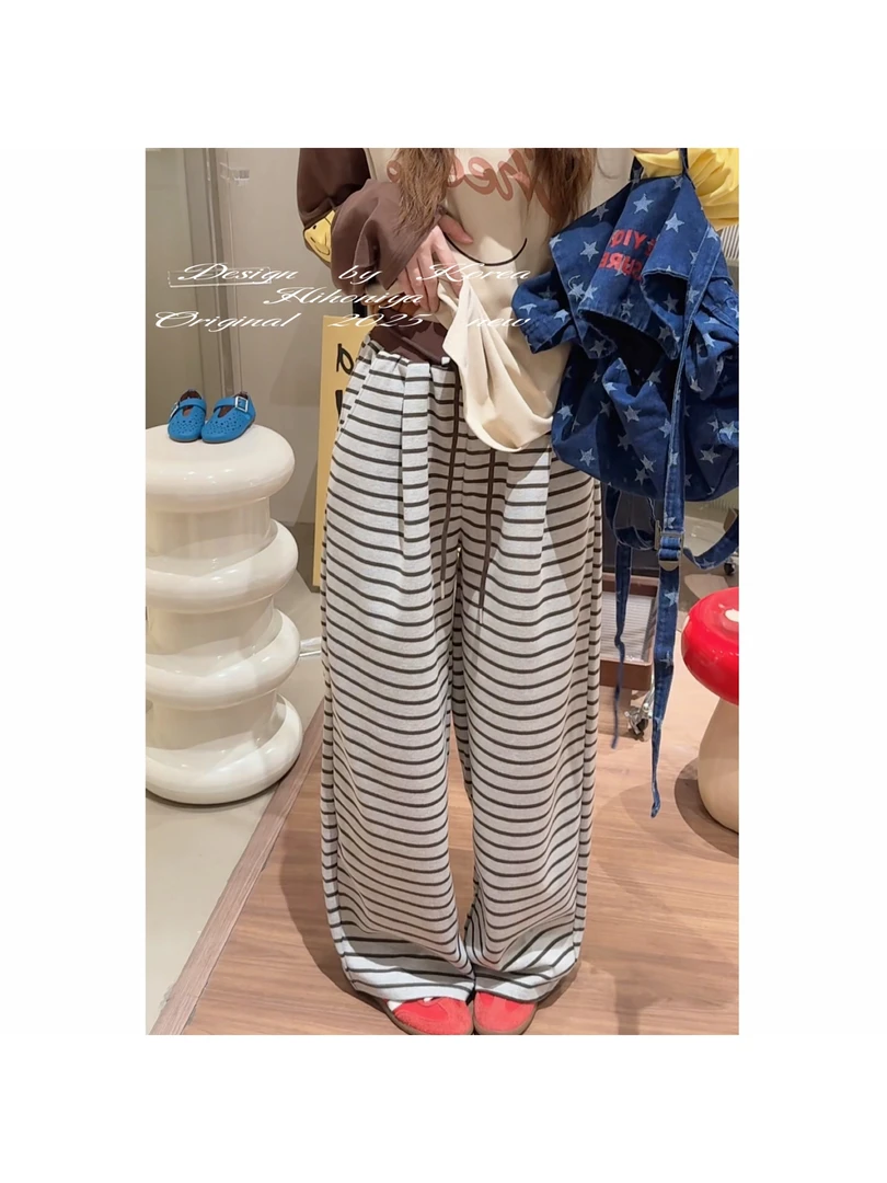 【平行线】六Hihoniya~2025秋季亲子横条纹撞色慵懒显瘦阔腿裤