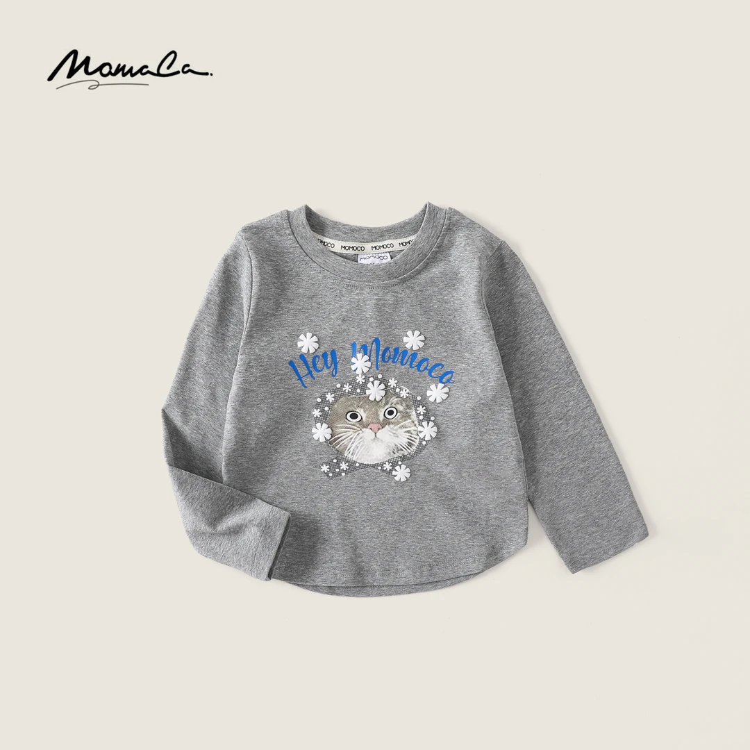 MOMOCO春秋季女童洋气卡通雪花小猫咪长袖T恤休闲上衣77780235007