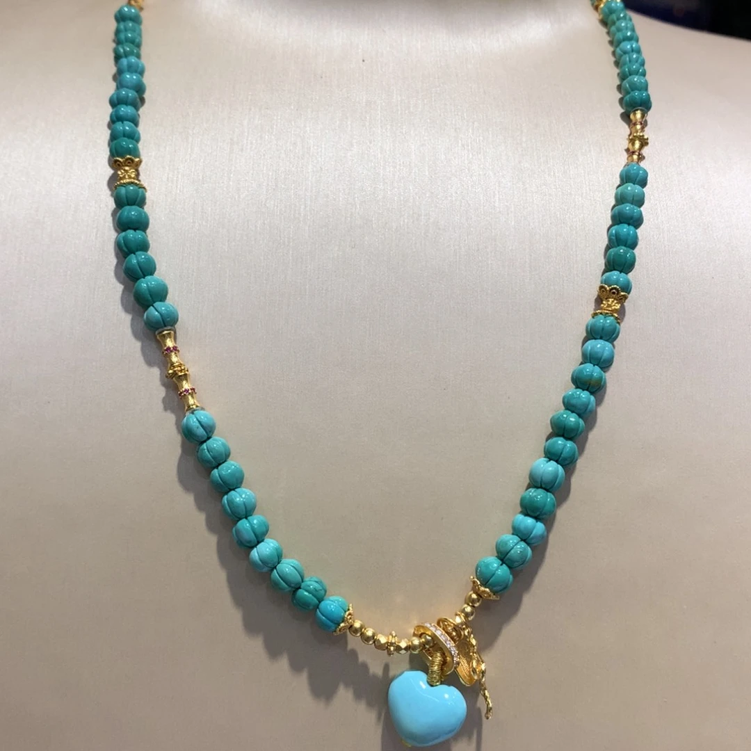 银S925镶嵌绿松石锁骨项链