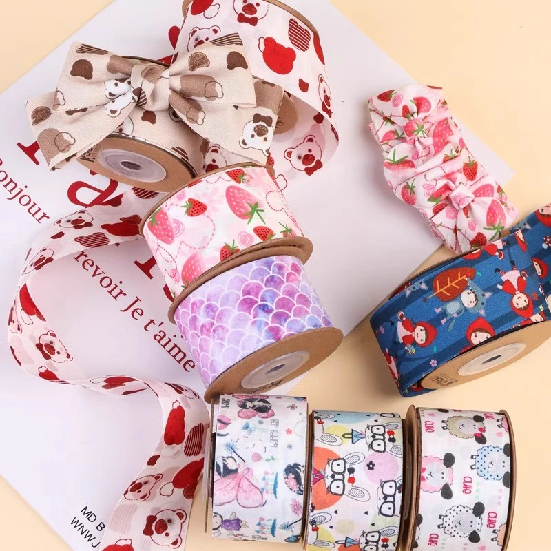 小熊小红帽小绵羊双面织带DIY蝴蝶结儿童发饰草莓绸带缎带丝带