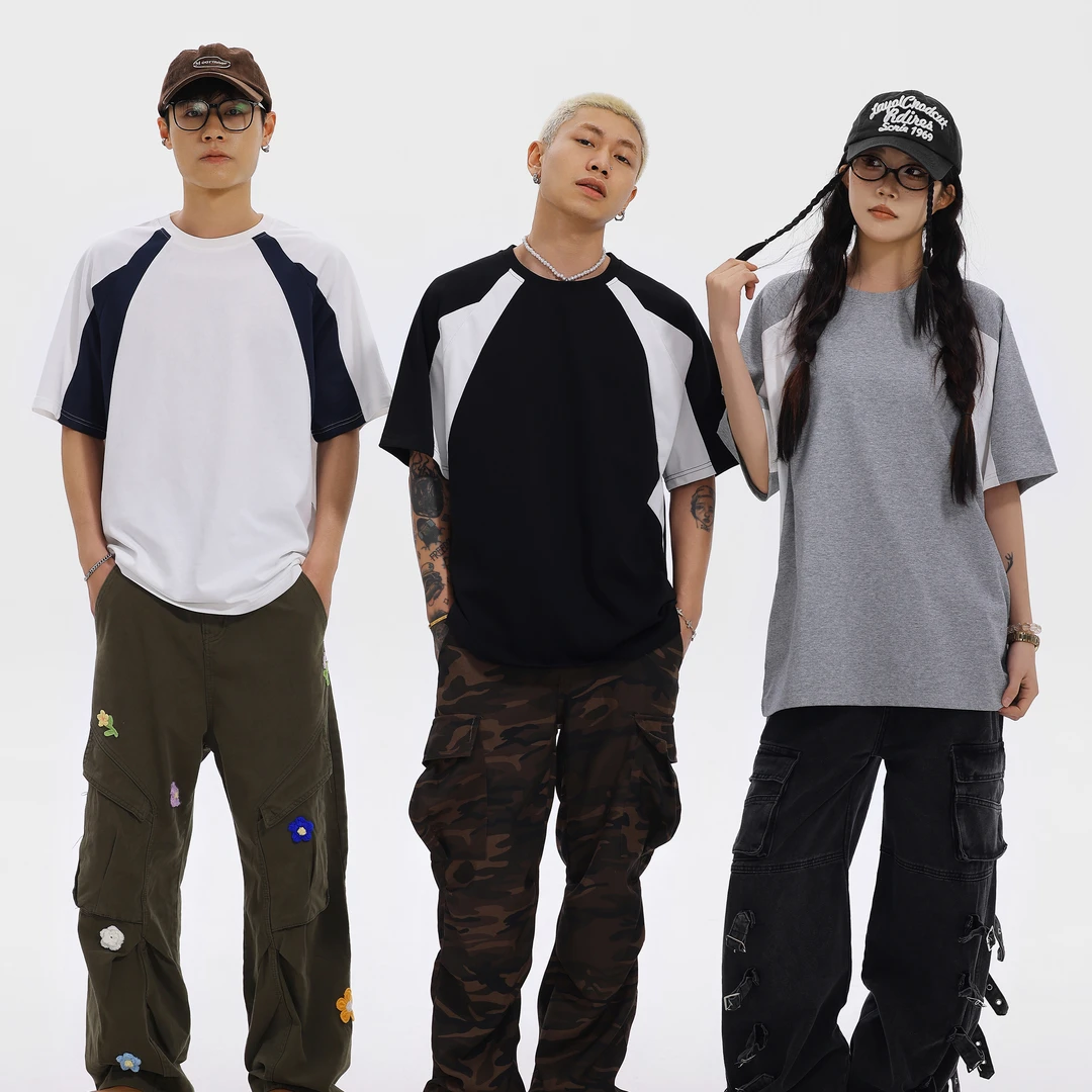 HandSeven春季夏季重磅穿搭复古圆领宽松T恤