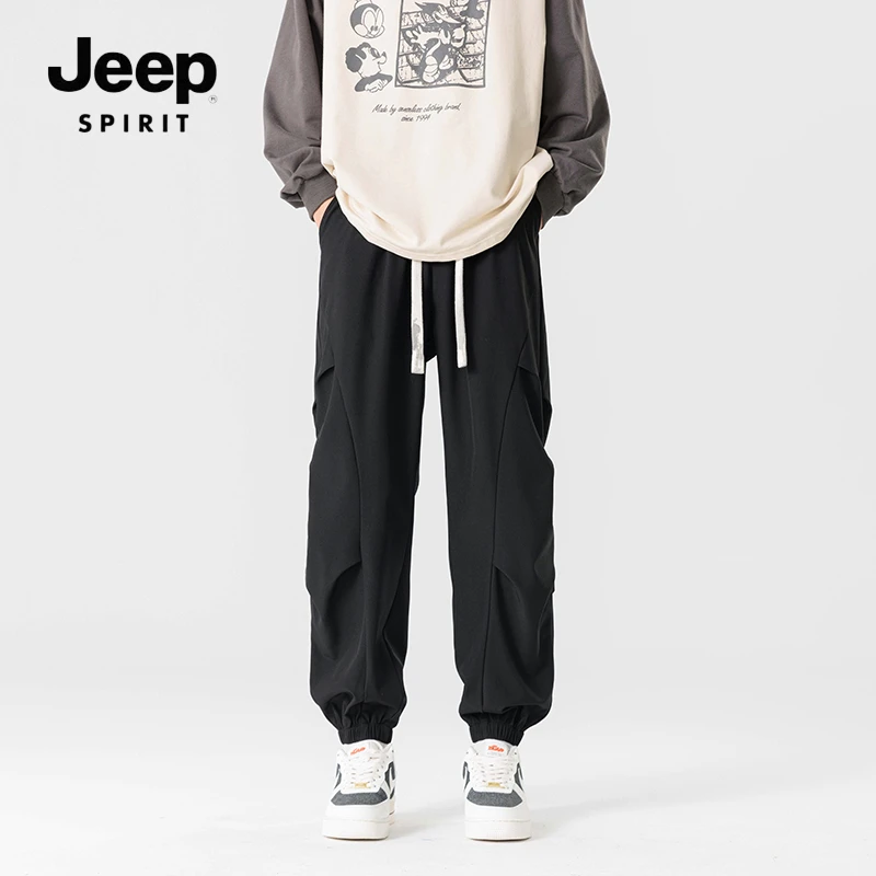 JEEPSPIRIT吉普2025新款运动风纯色透气青春活力休闲裤宽松休闲裤