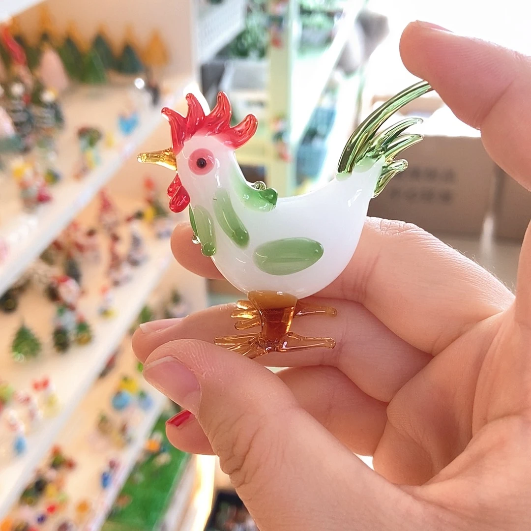 琉璃手工艺品花**声白玉鸡