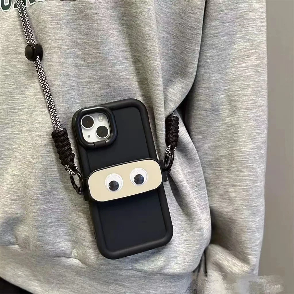 黑色眼睛背夹斜跨绳使用iphone苹果手机壳支架苹果白色眼睛背夹