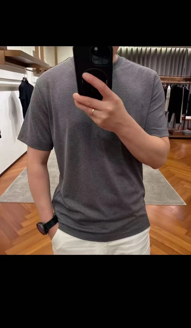 【强哥同款】奢侈工厂出品棉兰静莫代尔男士花纱灰吸汗圆领短袖T