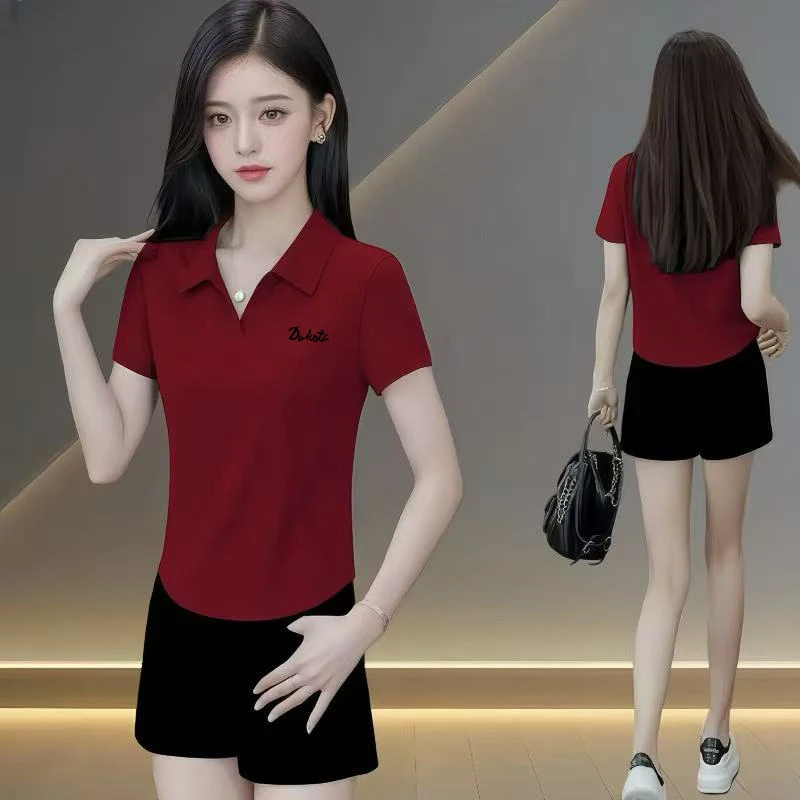 polo领短袖t恤女2025新款夏季爆款女装正肩显瘦上衣高端气质体恤
