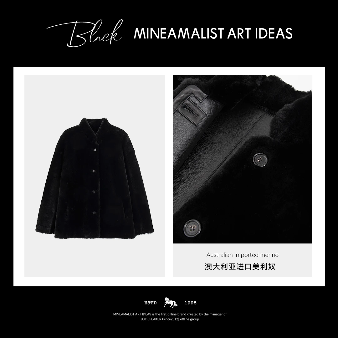 【MAIx澳大利亚进口】黑标系列美利奴中式立领两面穿皮毛一体外套