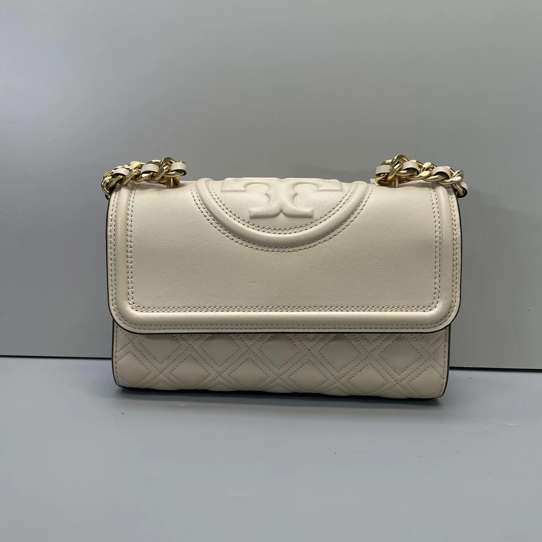 95新 TORY BURCH/汤丽柏琦 fleming米白色链条包21*18*8cmM050525