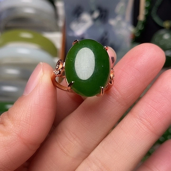 和田玉银S925镶嵌戒指