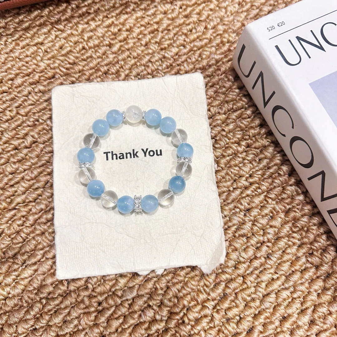 拍3件【鲸落】海蓝宝白水晶手串手链