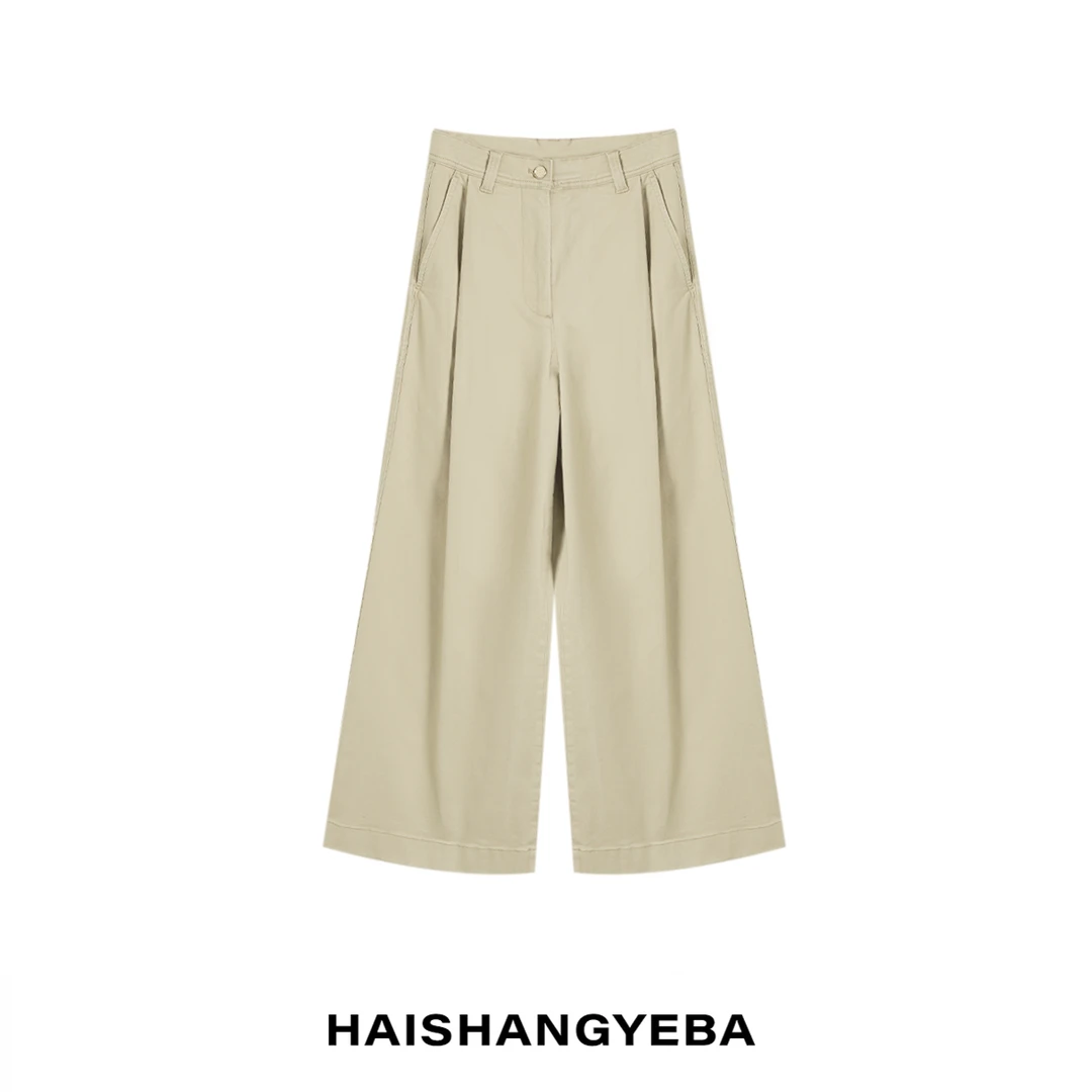 【海上叶爸】新款2025夏季百搭棉中高腰宽松直筒阔腿休闲裤