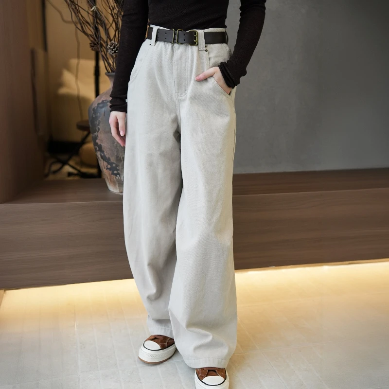 POPULARYW【观桐雨】2·R上品屋 秋冬加绒百搭腰带纯色宽腿休闲裤