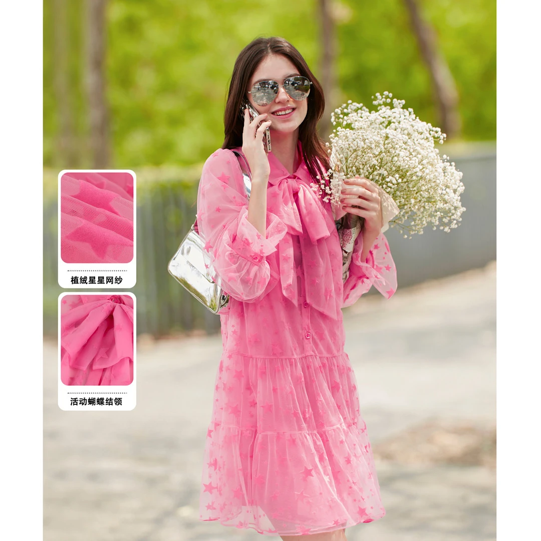 【高级感减龄两件套】JETEZO优雅五角星植绒蝴蝶结连衣裙BC15006E1