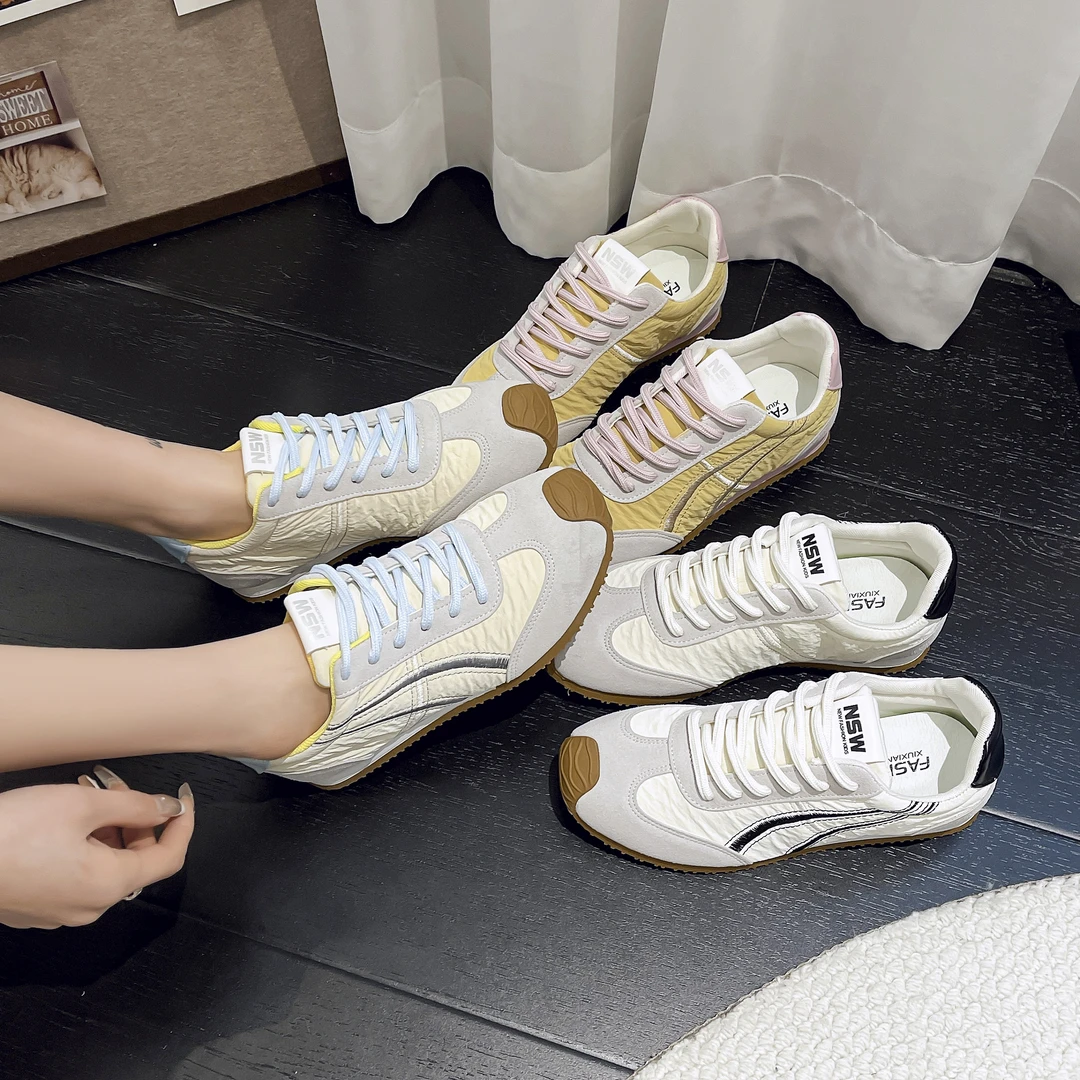 ll-gl 2025新款德训鞋女复古系带休闲百搭拼色平底阿甘鞋1904