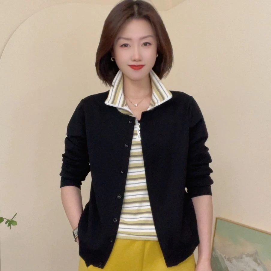 3270秋季新款假两件设计感条纹休闲长袖显瘦打底衫女修身上衣