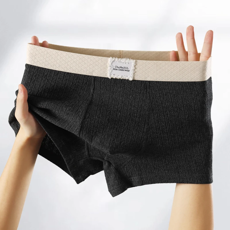 精梳阳光棉男士内裤秋冬纯色条纹软糯亲肤平角裤中腰简约四角裤衩