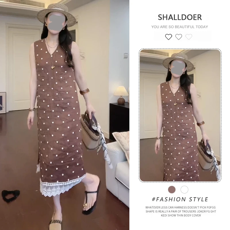 2025新款夏季欧洲女法式减龄V领无袖刺绣波点蕾丝连衣裙