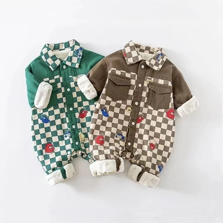 婴儿双层加绒薄绒连体衣