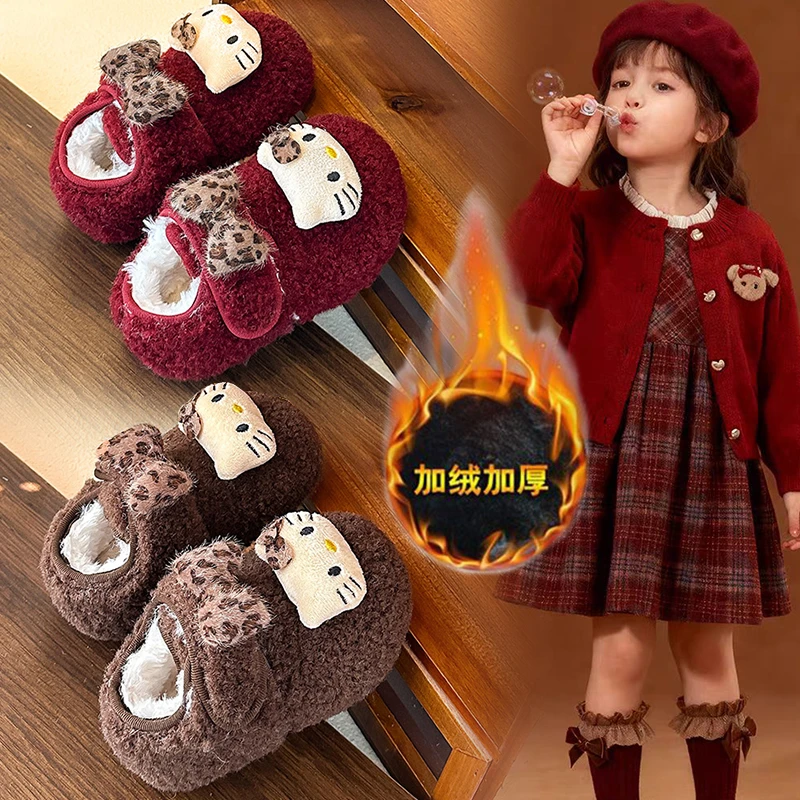 2025冬季新款女童KT猫保暖勃肯鞋儿童百搭防滑加绒宝宝毛毛棉鞋