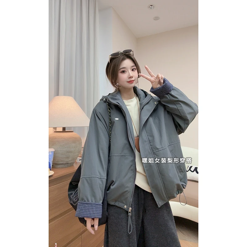 【街头漫步】秋冬百搭连帽冲锋衣女款爆款2025新款休闲加厚棉服外套