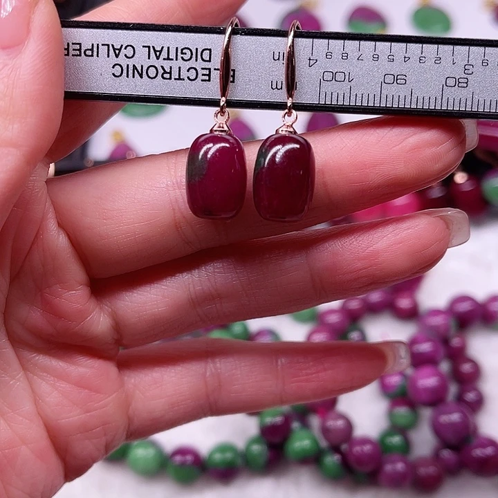 红宝石耳钩银S925镶嵌