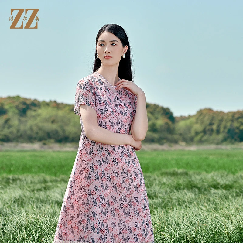 佐尔美夏季新款 桑蚕丝真丝乔其甜美连衣裙女E22LS43