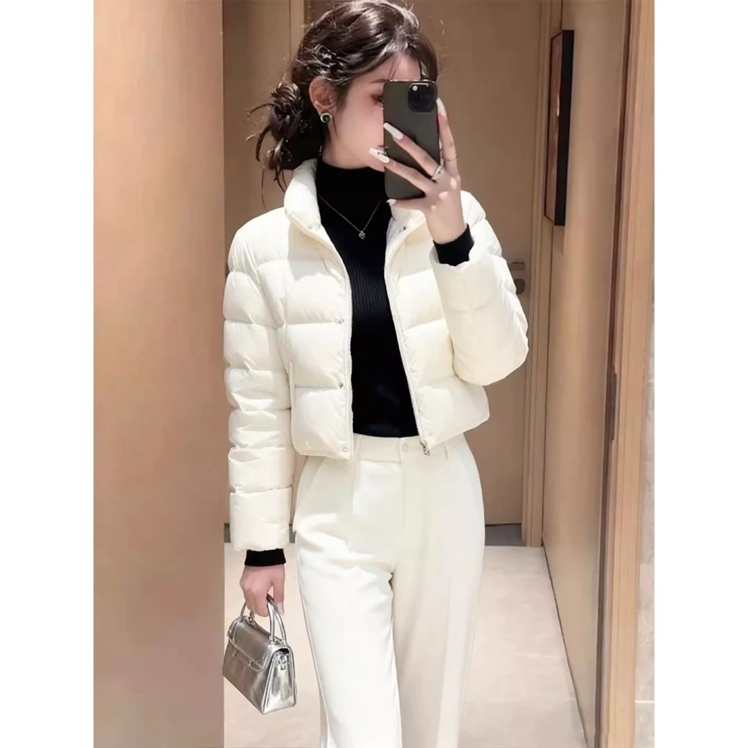 2025冬季新款白色短款棉服女立领拉链显瘦保暖小个子面包服外套潮