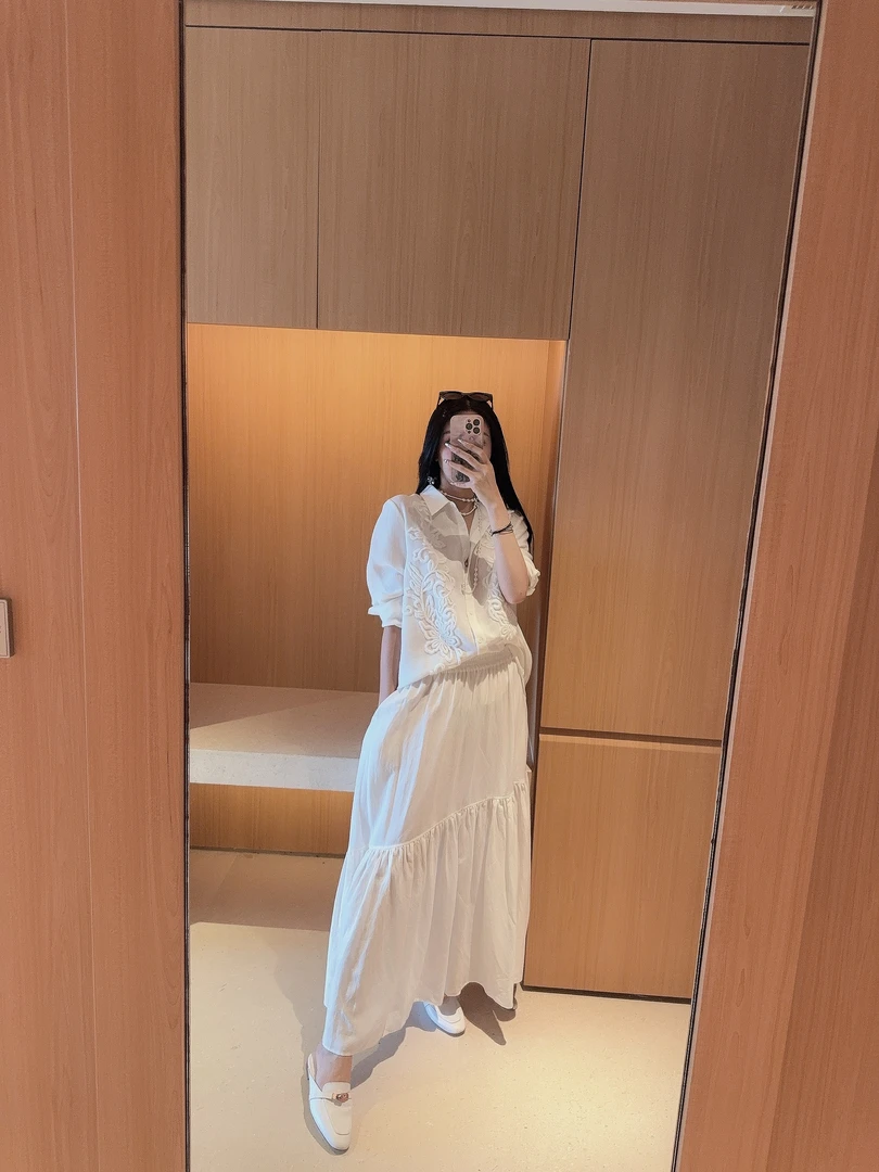 DOUWU【白雪女神】白蓝两色净版褶褶分层大摆裙子QZ13240