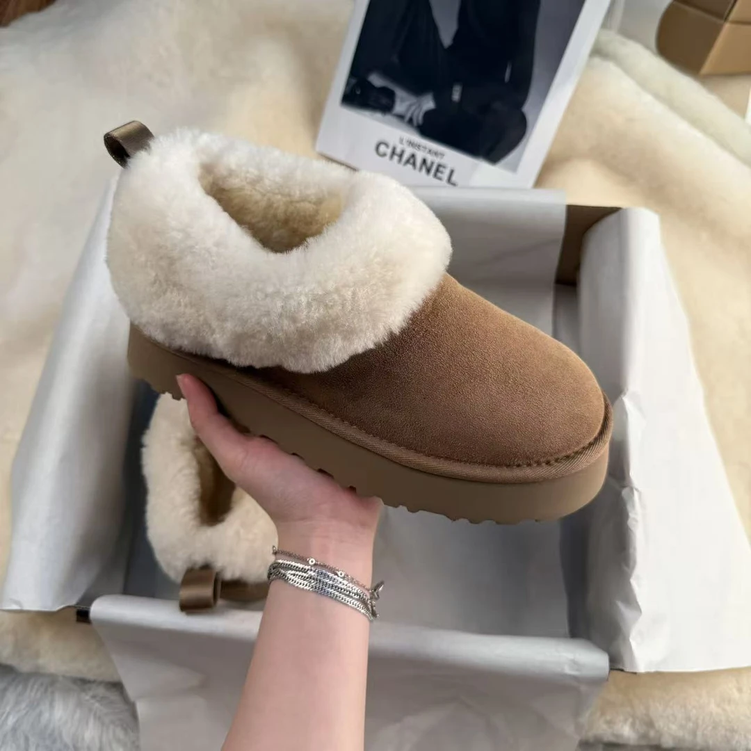 新款塔茨勒真皮毛雪地靴厚底增高懒人一脚蹬