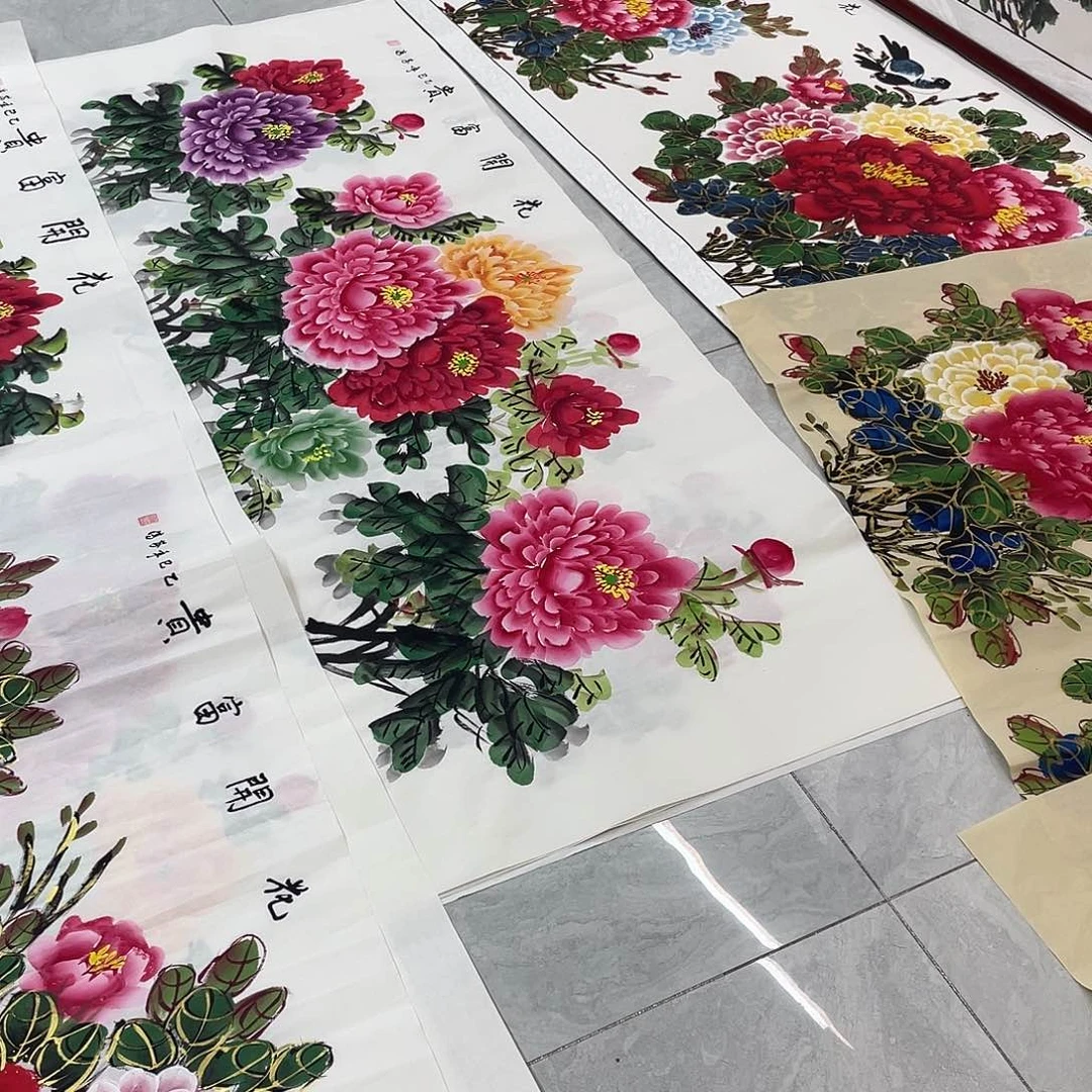 国画国画作品书法作品原稿小六尺180✖️70牡丹横幅紫