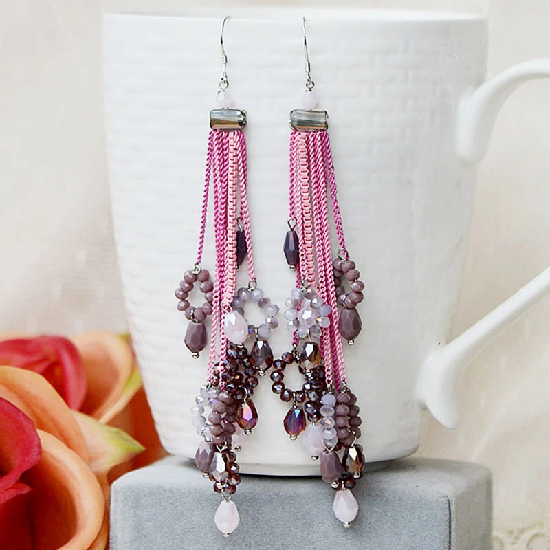 铜合金玻璃耳饰 民族风手工长款流苏耳环2631