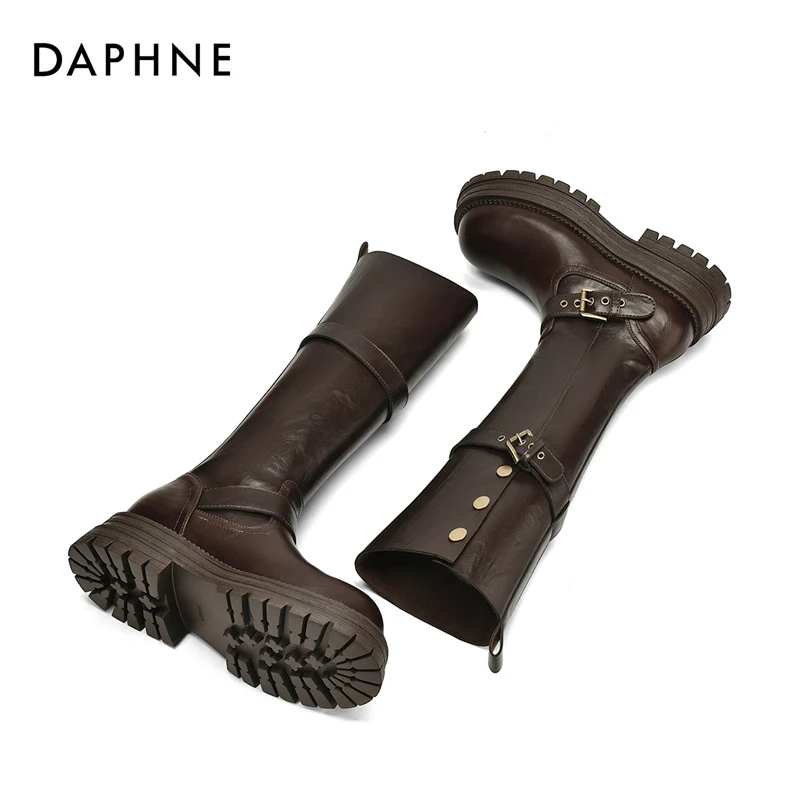 达芙妮网红长筒靴秋冬2025今年流行爆款高筒厚底加绒时尚骑士长靴