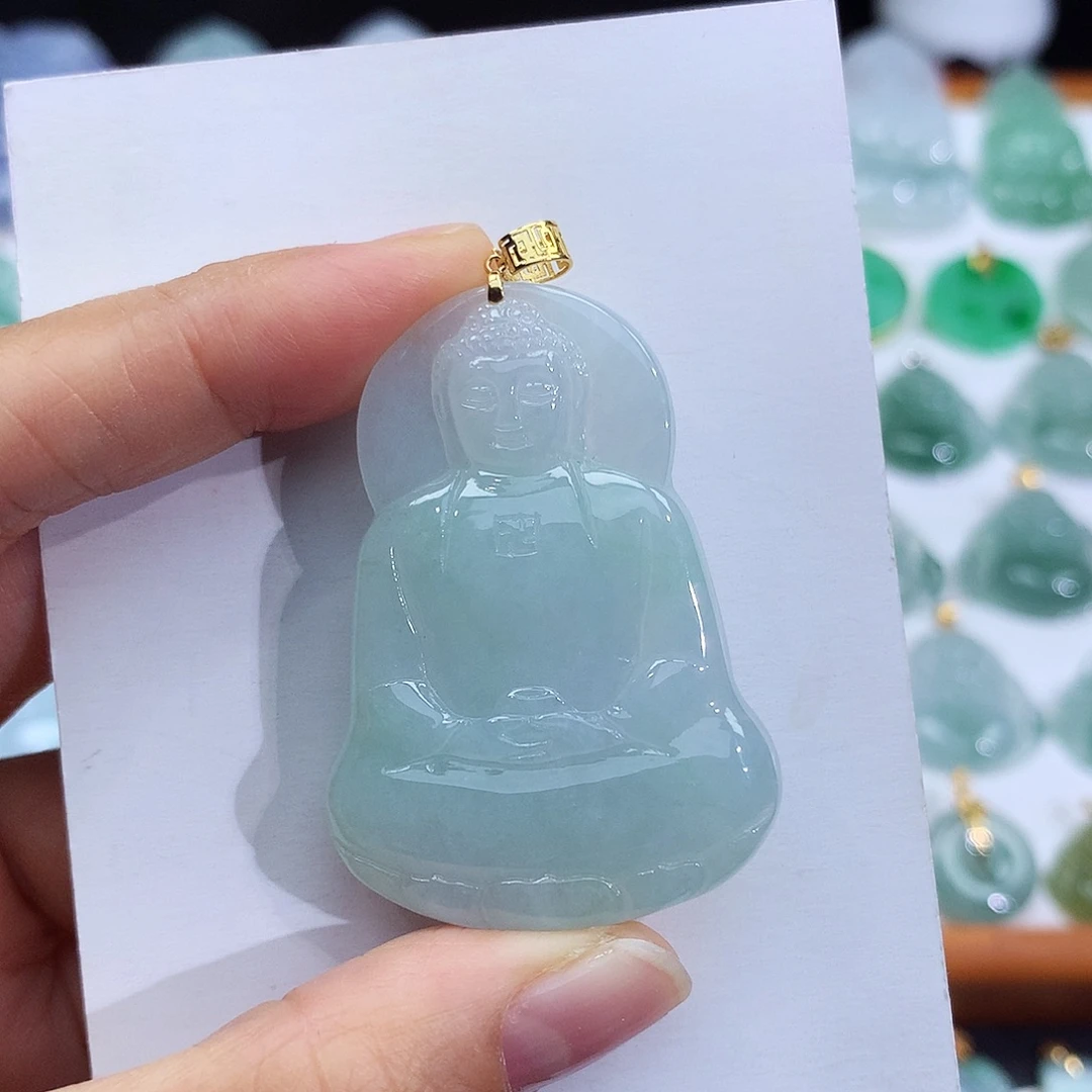 翡翠18K金镶嵌颈饰翡翠吊坠