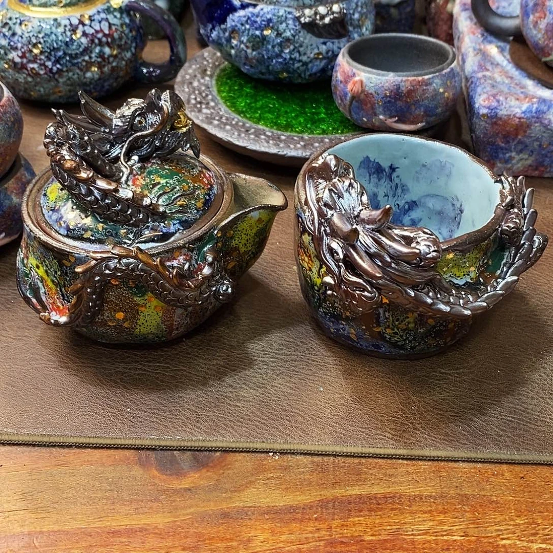 清***影粗陶志野柴烧茶器