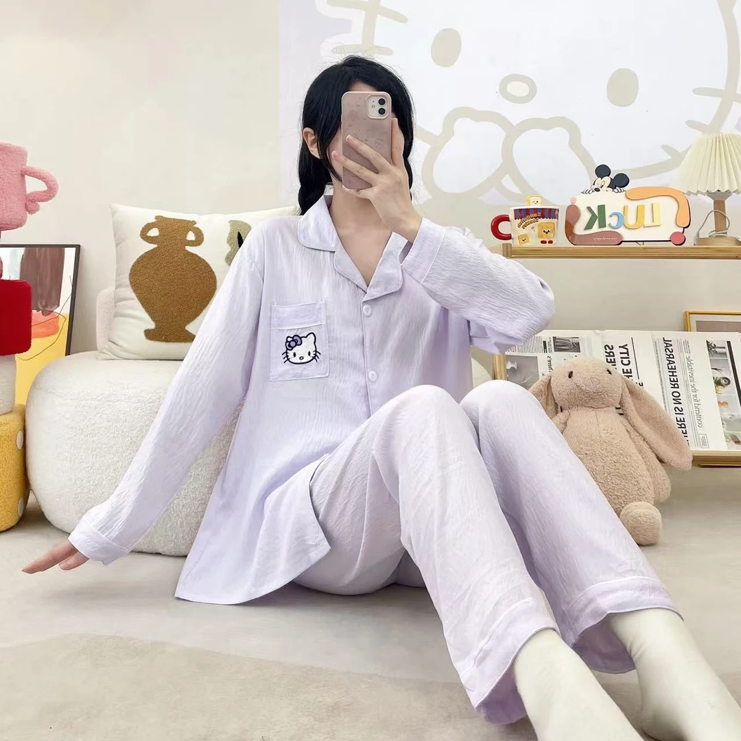 春秋冬女士长袖长裤睡衣套装绣花卡通系列云朵棉卡通学生家居服