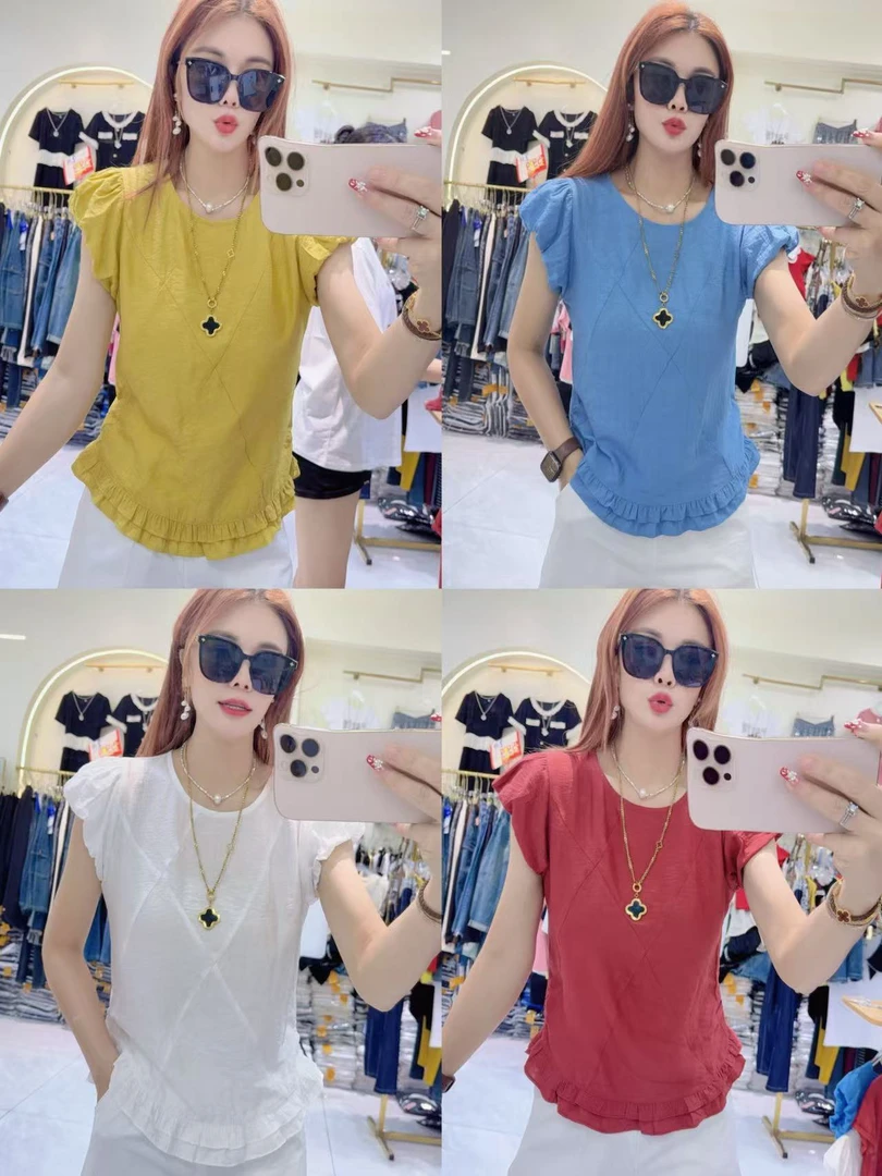 夏季薄款娃娃衫短款时尚百搭衬衫荷叶边7664