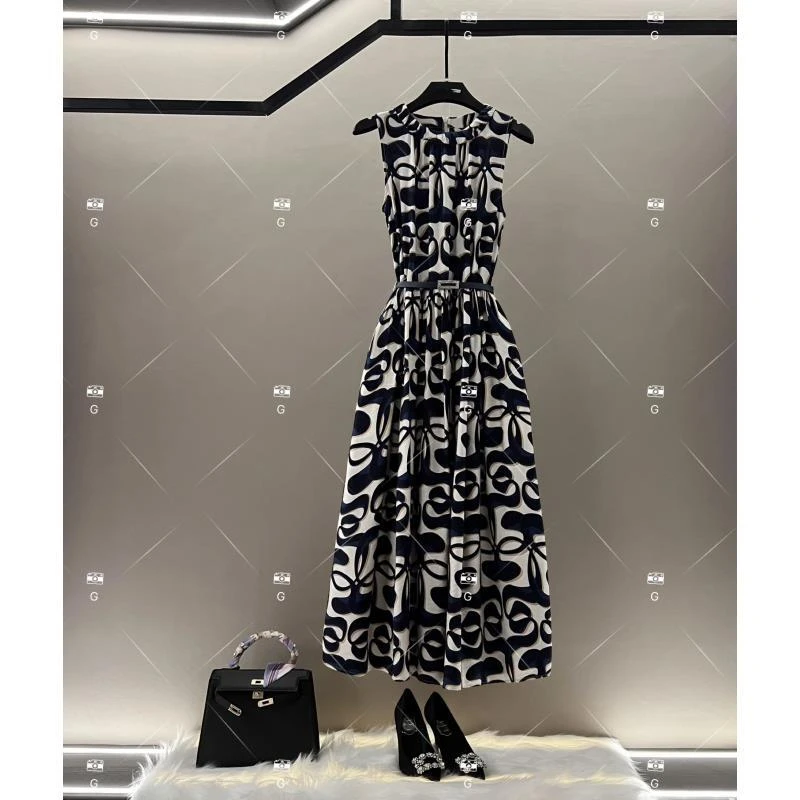 【静】夏季新款复古时尚百搭印花无袖连衣裙 H-1219