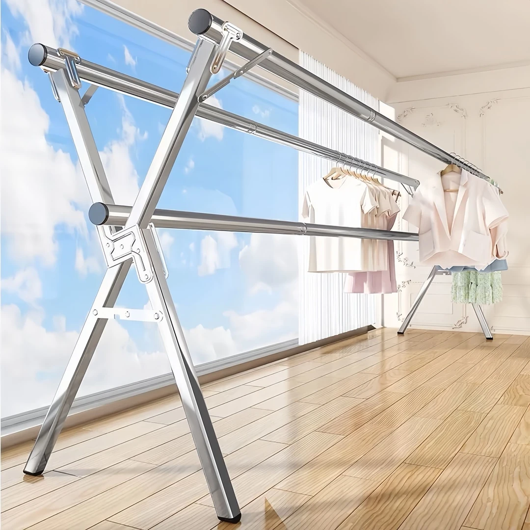 不锈钢晾衣架落地折叠室内外免安装挂被子架伸缩阳台移动凉晒衣架