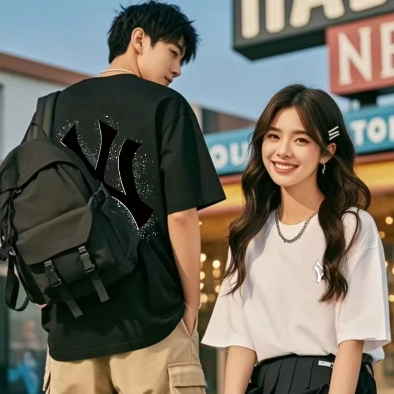 【商场同款】夏季纯棉圆领T恤男女同款潮流短袖百搭时尚-黑白MY