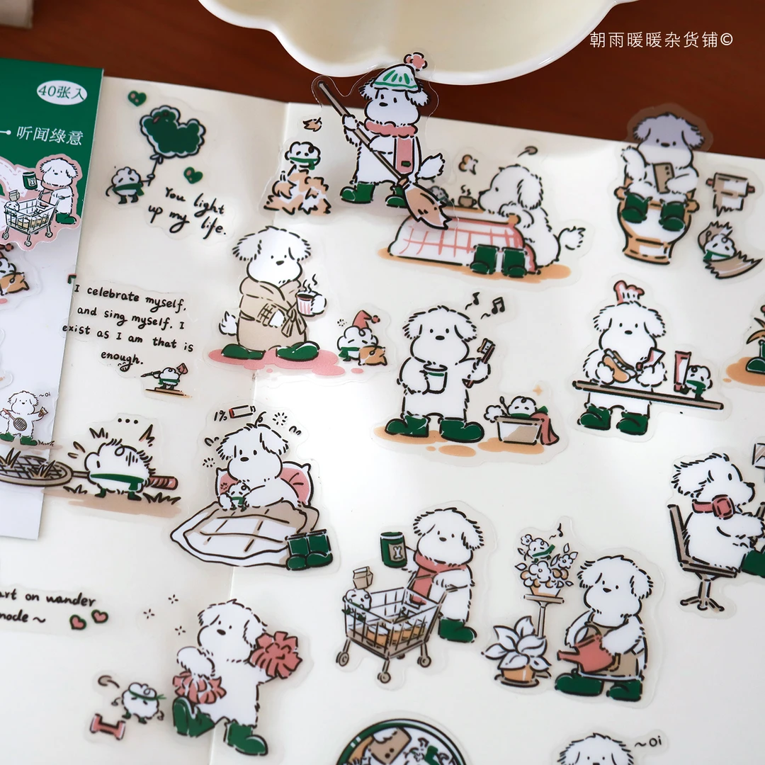 线条小狗贴纸ins可爱卡通动物简笔画透明防水手帐手机壳diy装饰