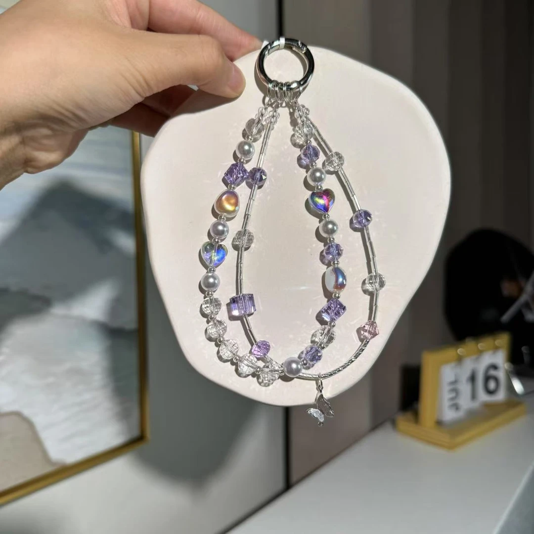 5378水晶手机链高级感少女风通用珍珠手机链包挂饰品