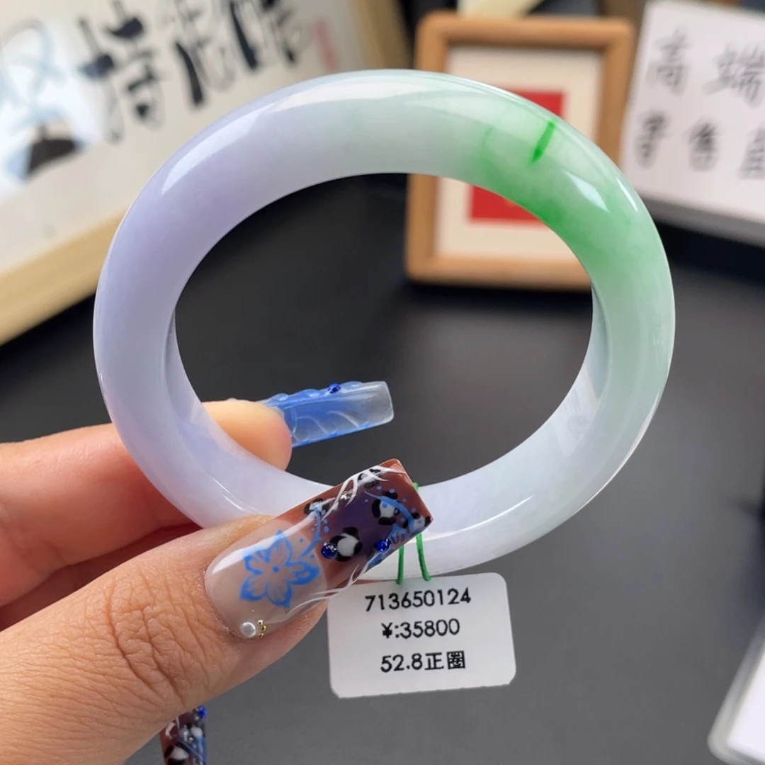 未镶嵌手镯翡翠一手）细糯春彩正圈手镯