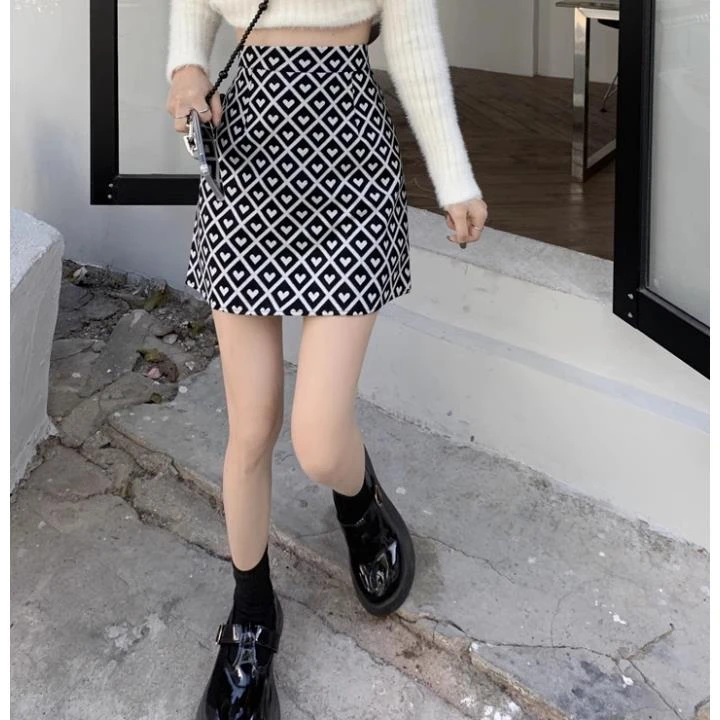 JJ123A专享大码女装高腰显瘦短裙遮肚子时尚A字半身裙印花半身裙