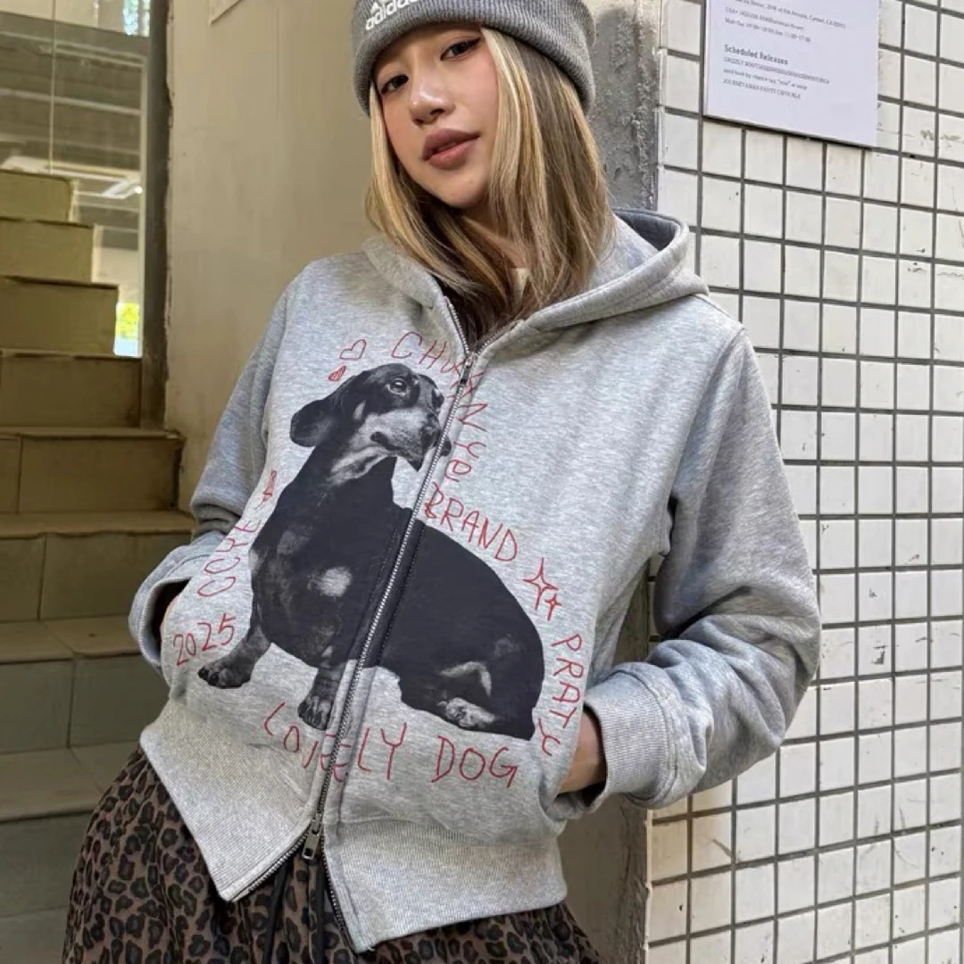 【腊肠狗外套】高街美式短款连帽外套秋款百搭超好看卫衣外套