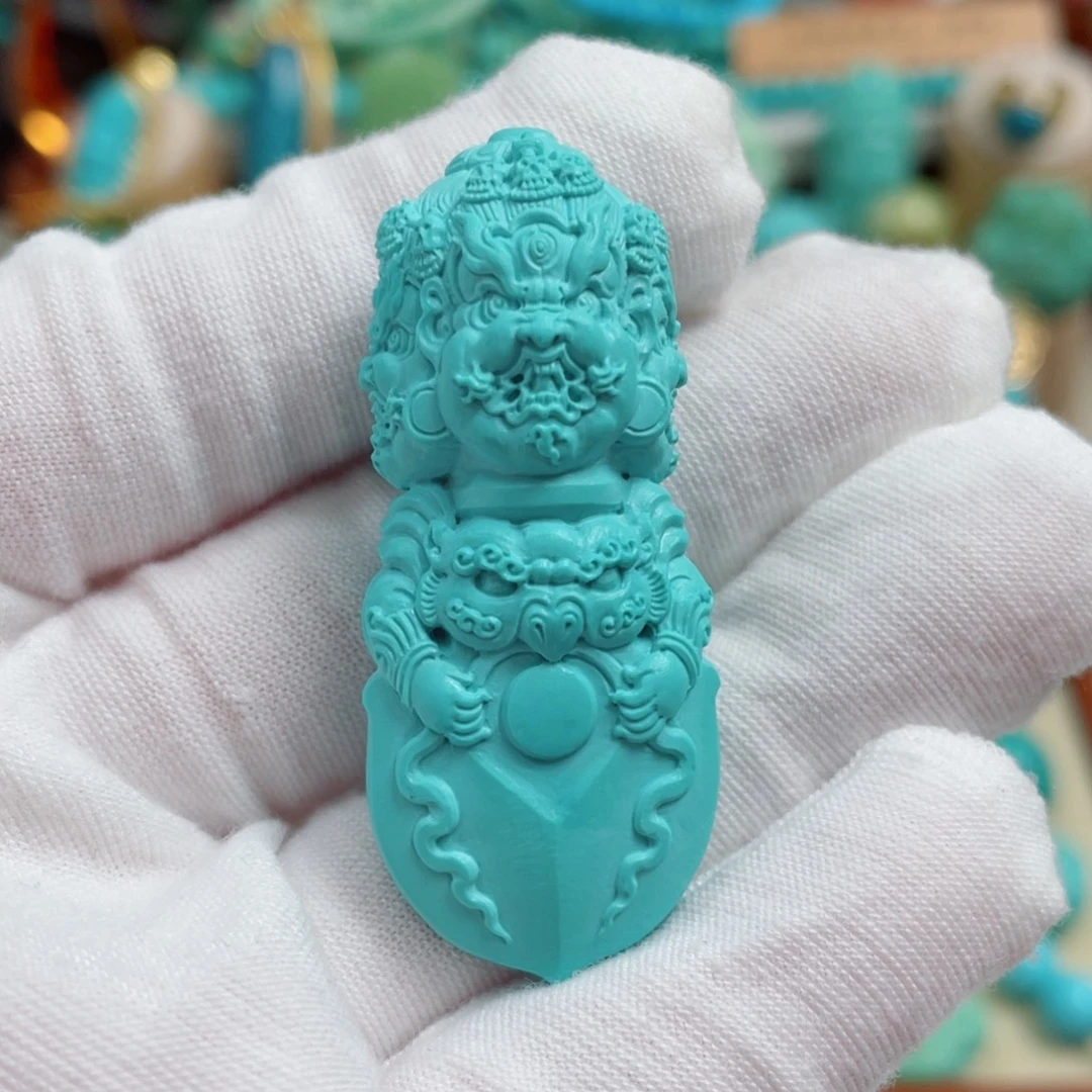 未镶嵌绿松石珠宝奇石精雕三面大黑天降魔杵